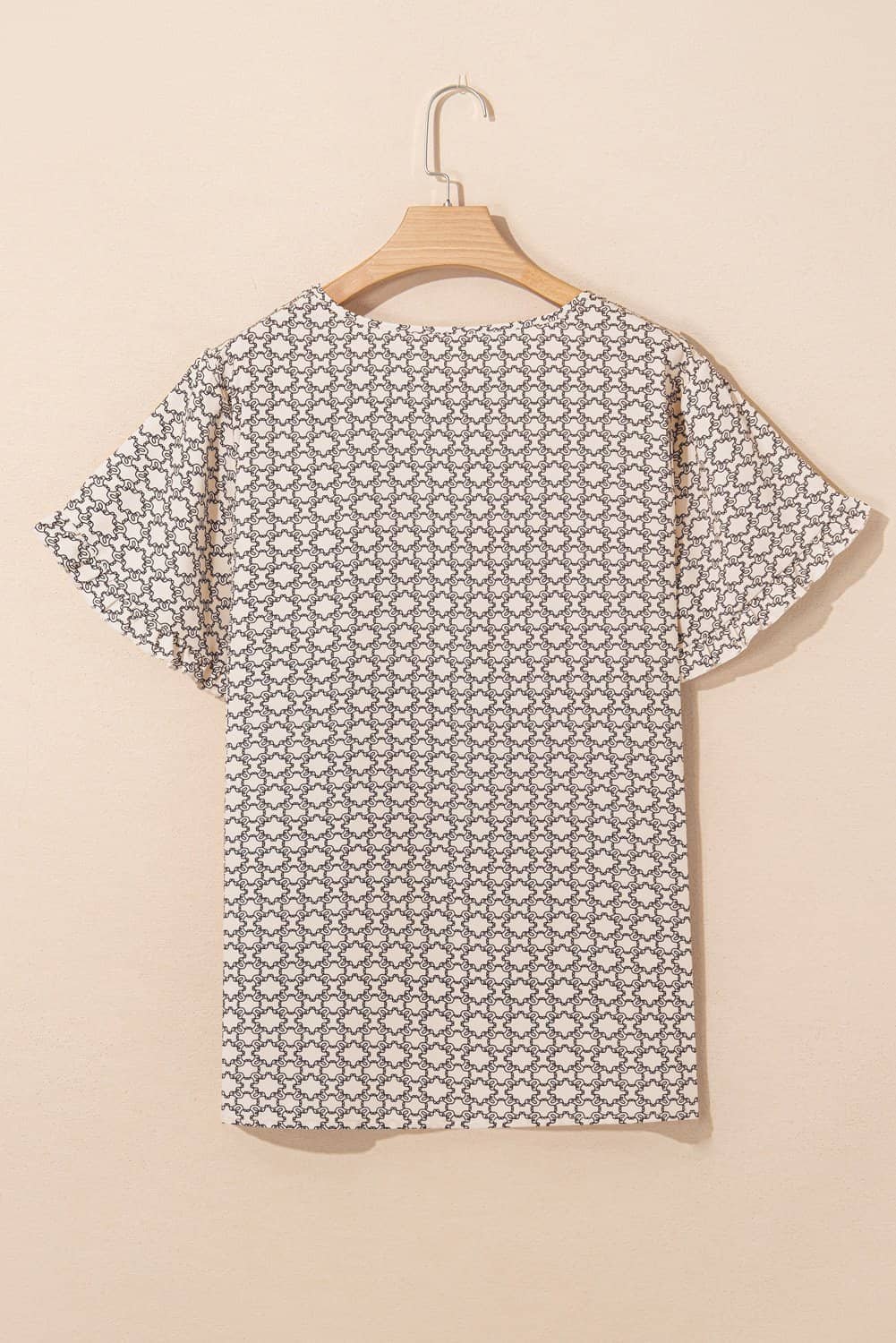 Khaki Plus Size Geometric Print Ruffled Sleeve Blouse