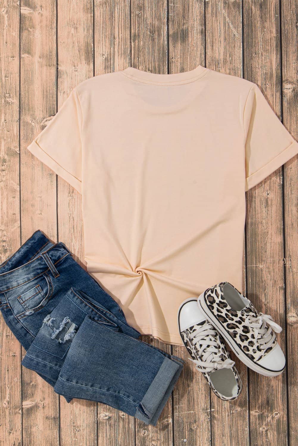 Khaki Sequin Horses Patched Casual Crewneck T Shirt