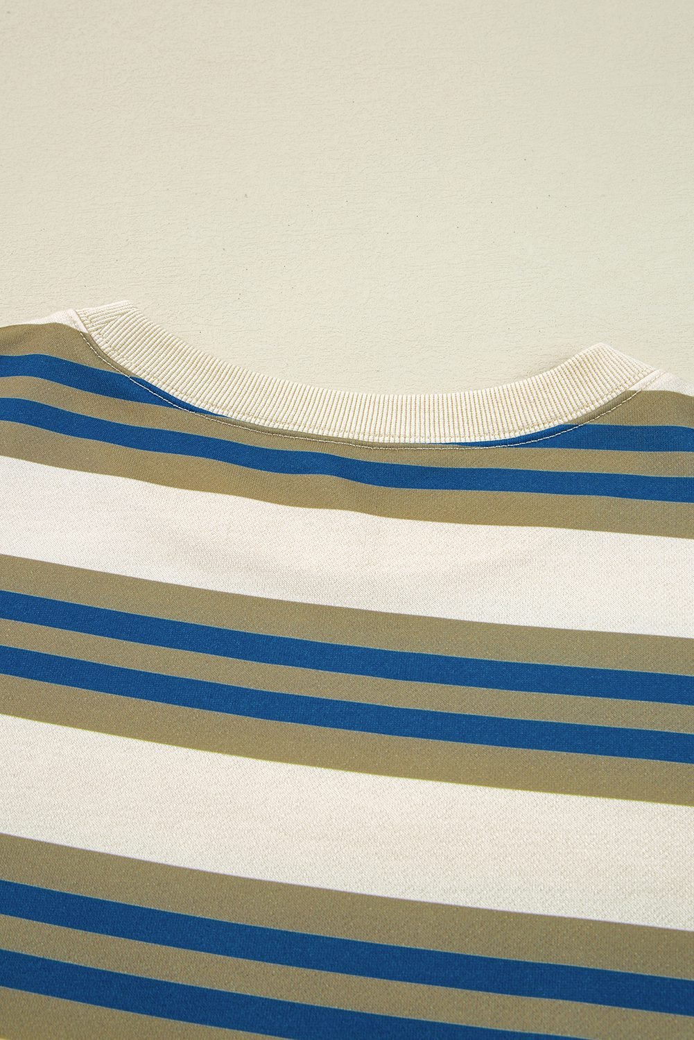 Khaki Stripe Crew Neck Drop Shoulder Pullover Sweatshirt