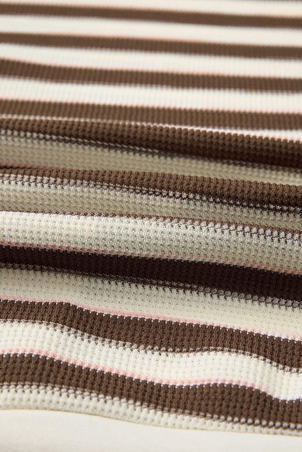Khaki Stripe Stitched Detail Color Block Patchwork Oversized Pullover Top
