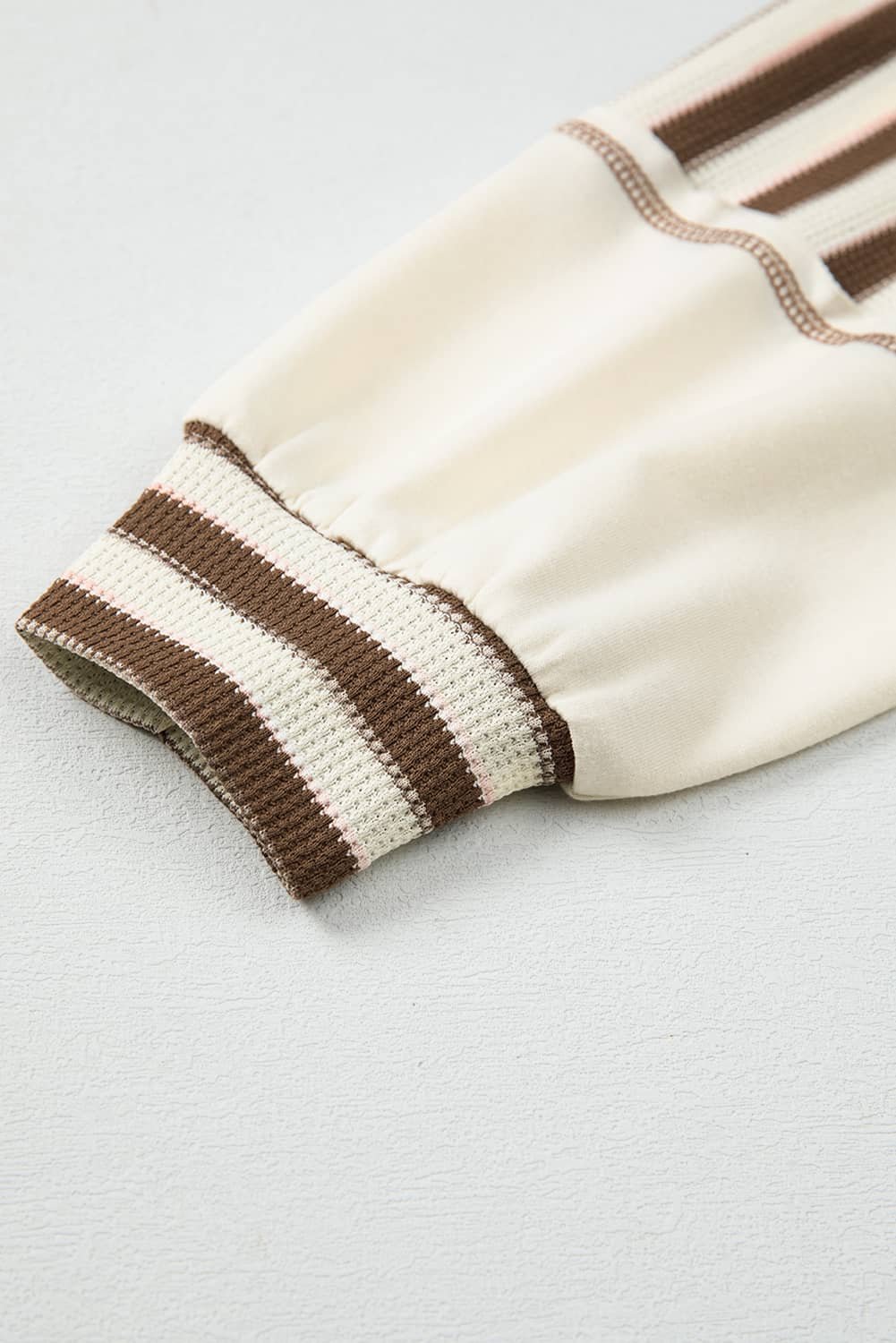 Khaki Stripe Stitched Detail Color Block Patchwork Oversized Pullover Top