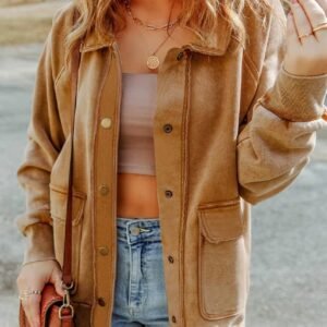 Khaki Vintage Washed Flap Pocket Button Shacket