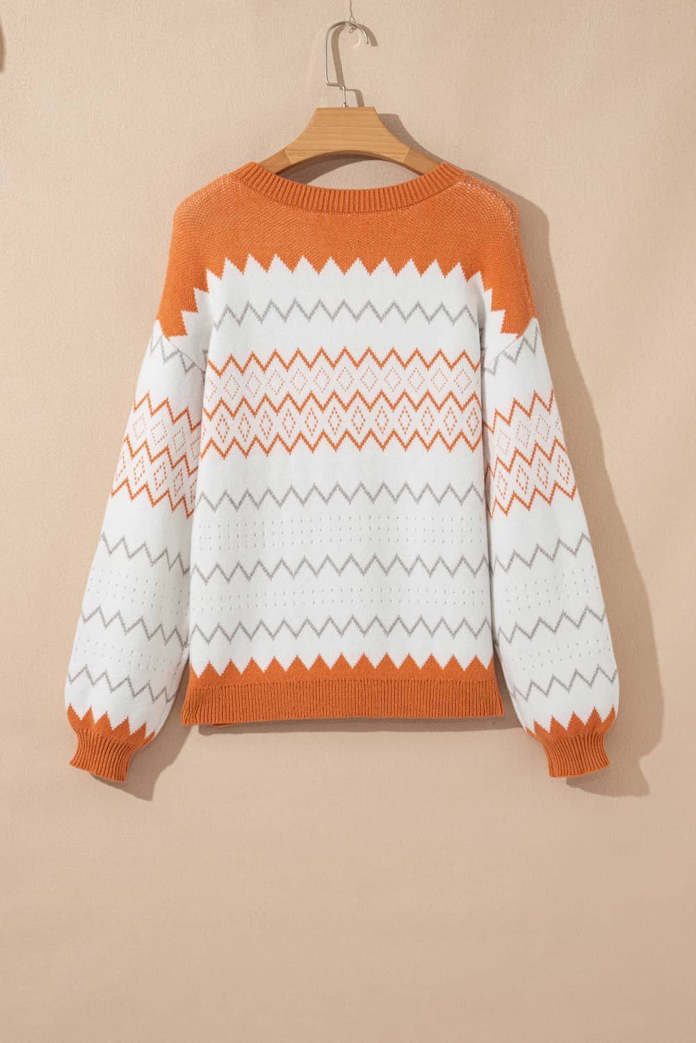 Khaki Zigzag Geometric Pattern Knitted Pullover Sweater