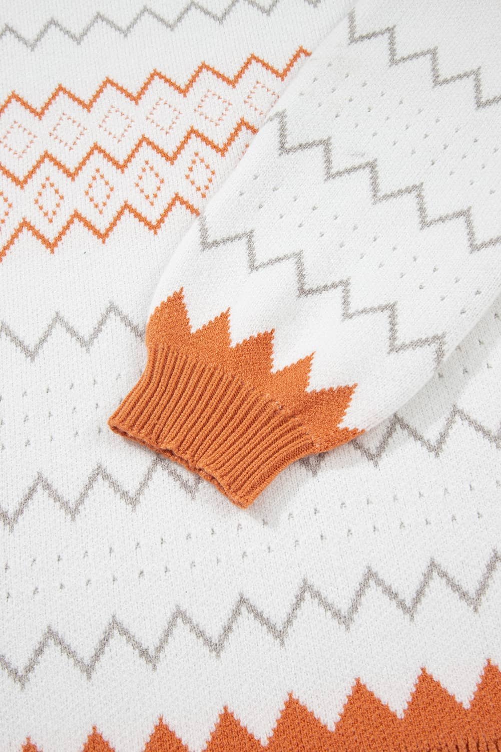 Khaki Zigzag Geometric Pattern Knitted Pullover Sweater