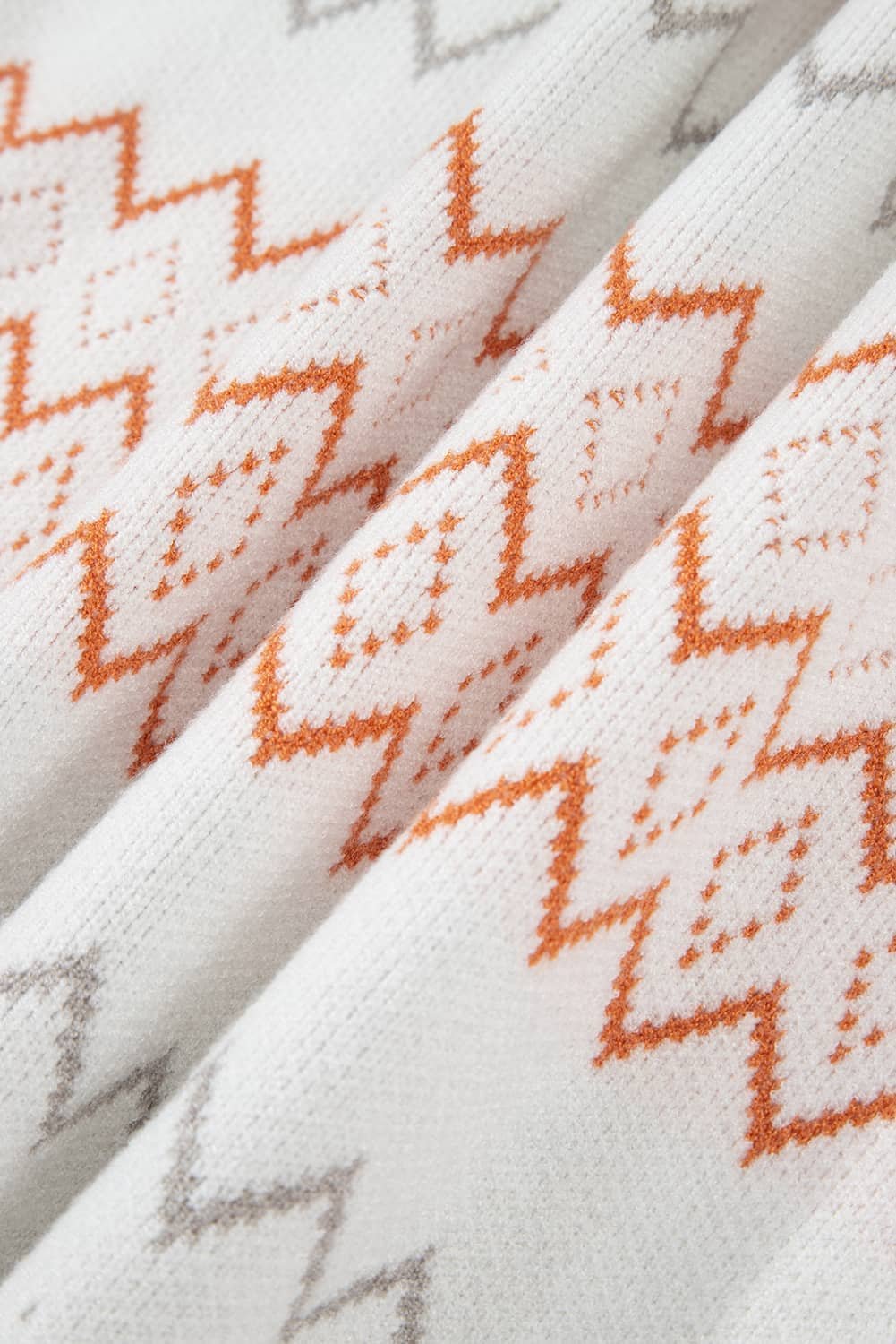 Khaki Zigzag Geometric Pattern Knitted Pullover Sweater