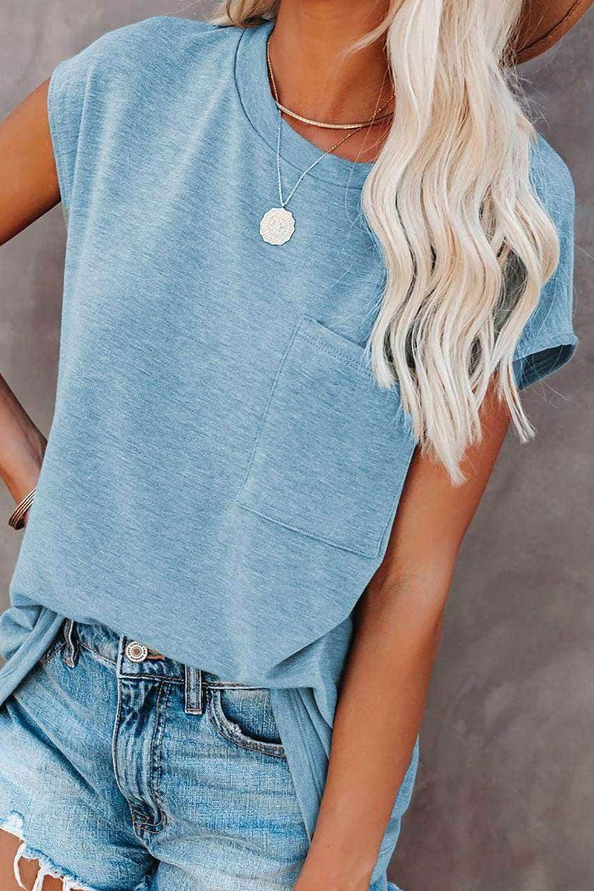 Knit Pocketed Tee With Side Slits