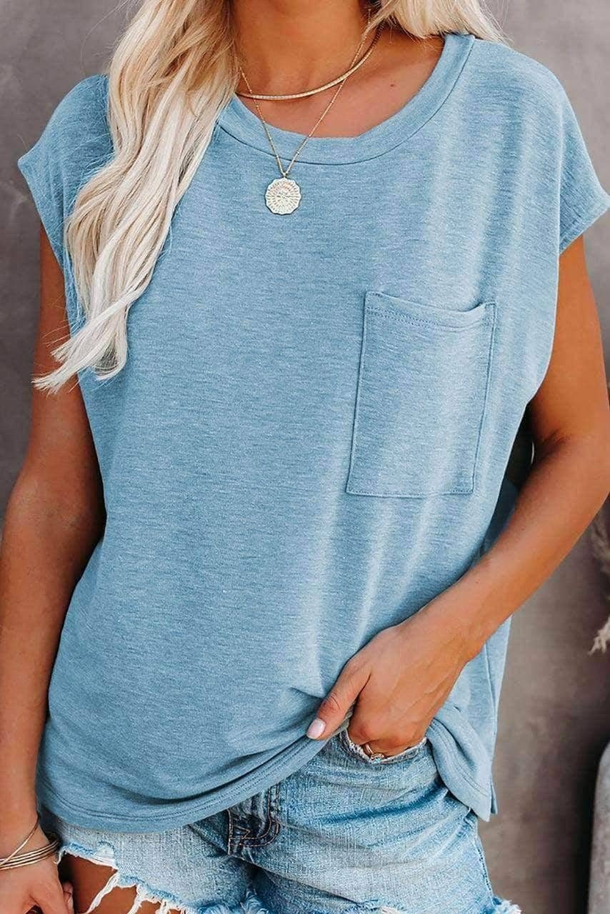 Knit Pocketed Tee With Side Slits