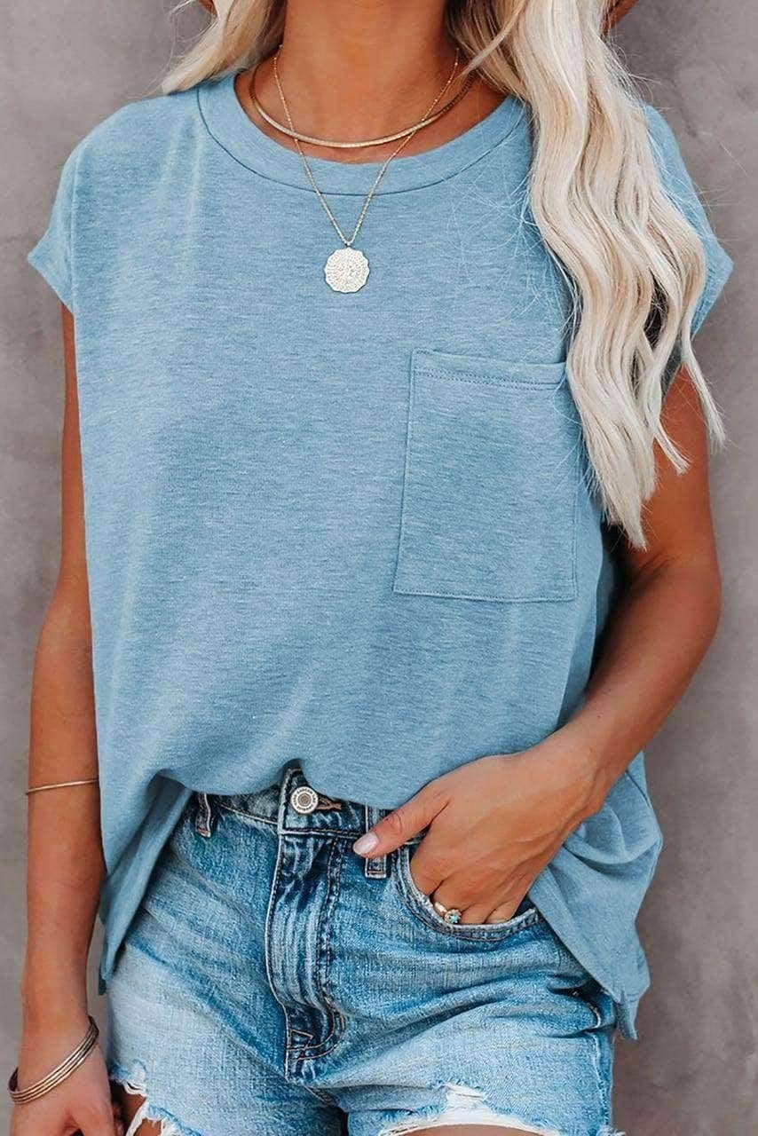 Knit Pocketed Tee With Side Slits
