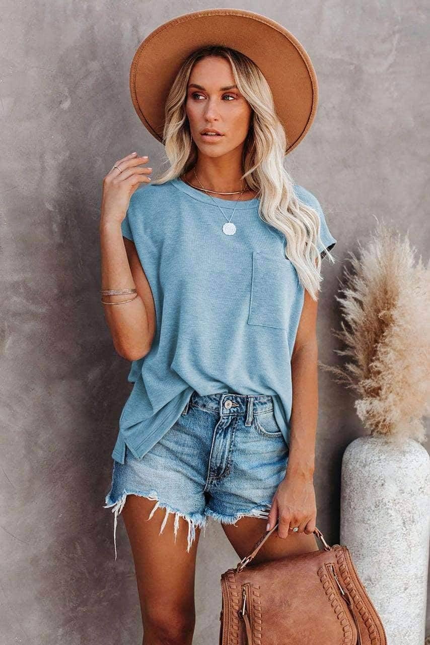 Knit Pocketed Tee With Side Slits