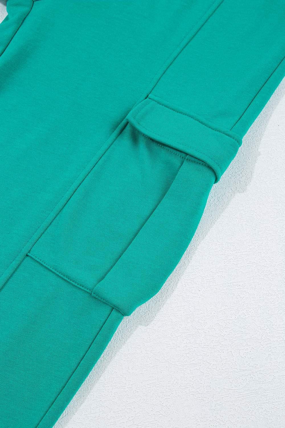Lapis Solid Color Patchwork Pullover Top And Cargo Pants Set