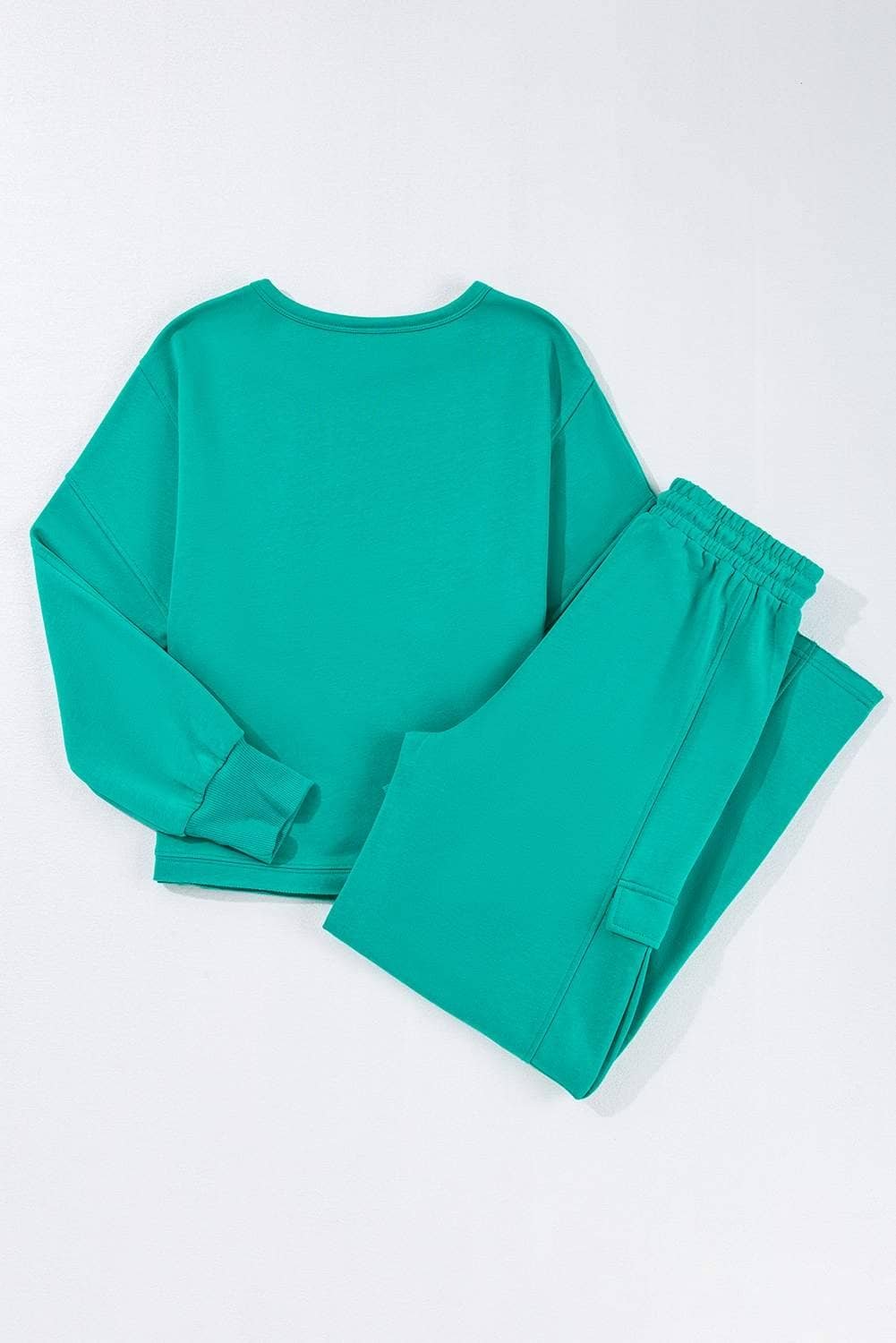 Lapis Solid Color Patchwork Pullover Top And Cargo Pants Set