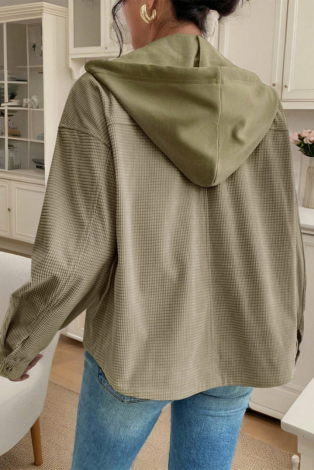 Laurel Green 2 In 1 Thermal Knit Textured Hooded Jacket
