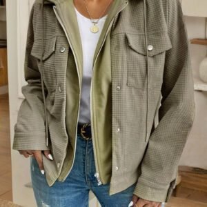 Laurel Green 2 In 1 Thermal Knit Textured Hooded Jacket