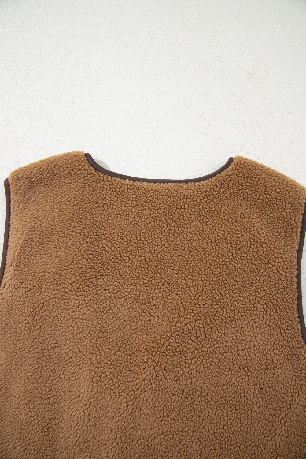Light French Beige Contrast Trim Tie Front Sherpa Vest