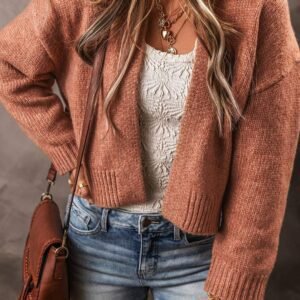 Light French Beige Drop Shoulder Open Front Cropped Cardigan