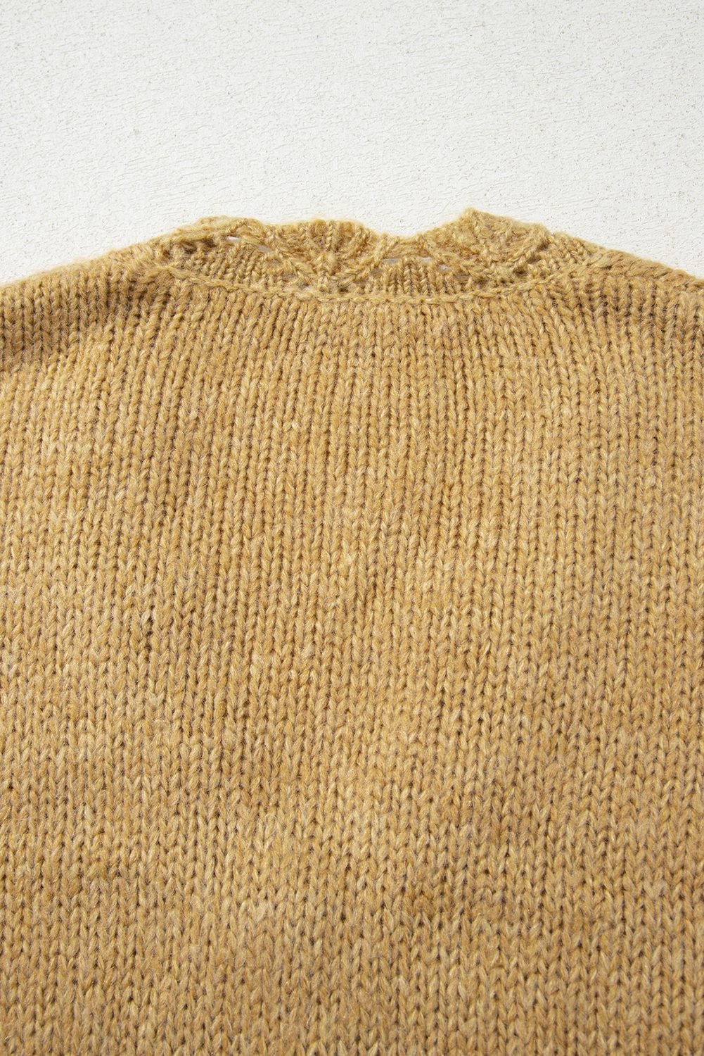 Light French Beige Lantern Sleeve Scallop V Neck Buttoned Front Cardigan