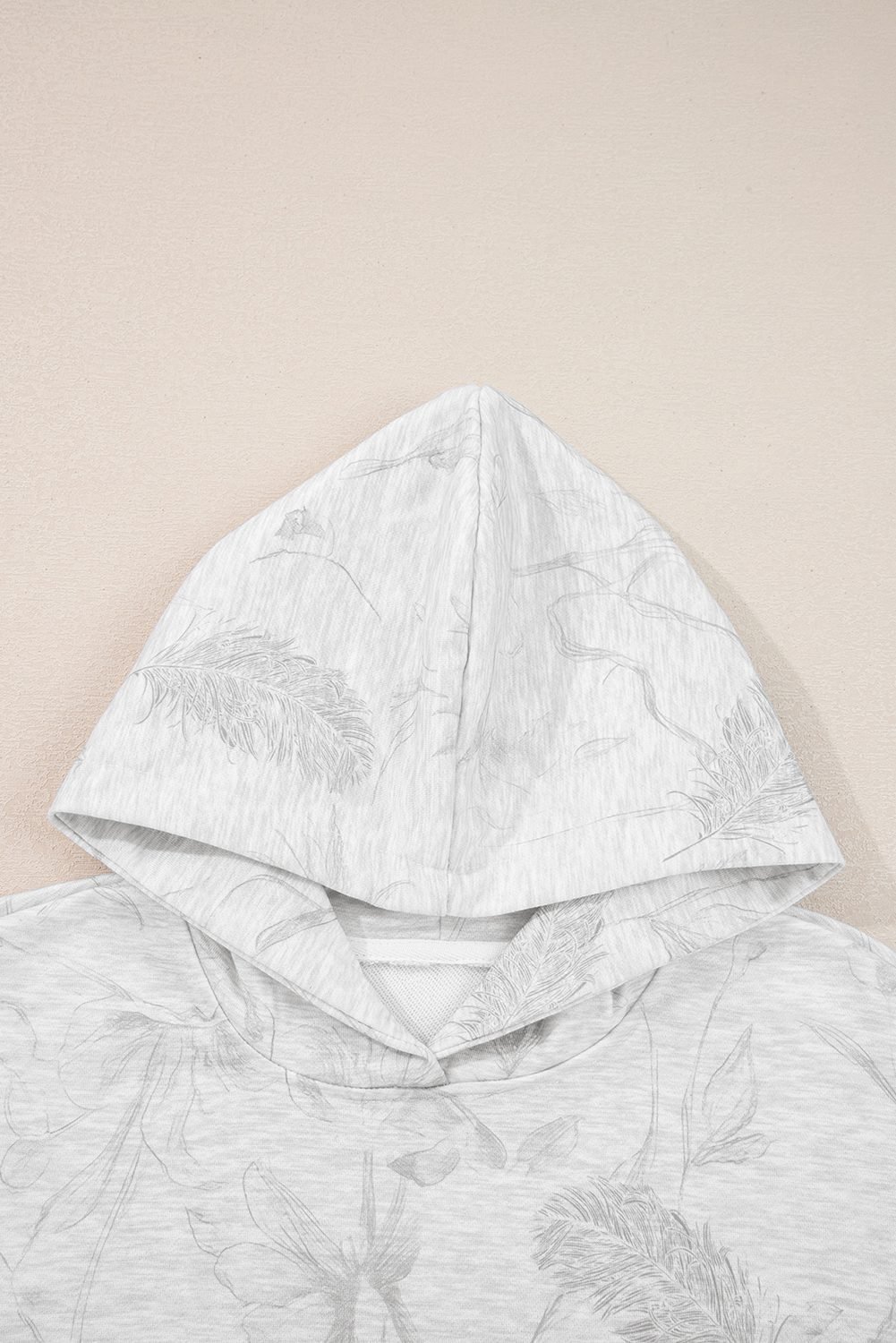 Light Grey Abstract Print Loose Drop Sleeve Hoodie Elastic Waistband 2Pcs Pant Set