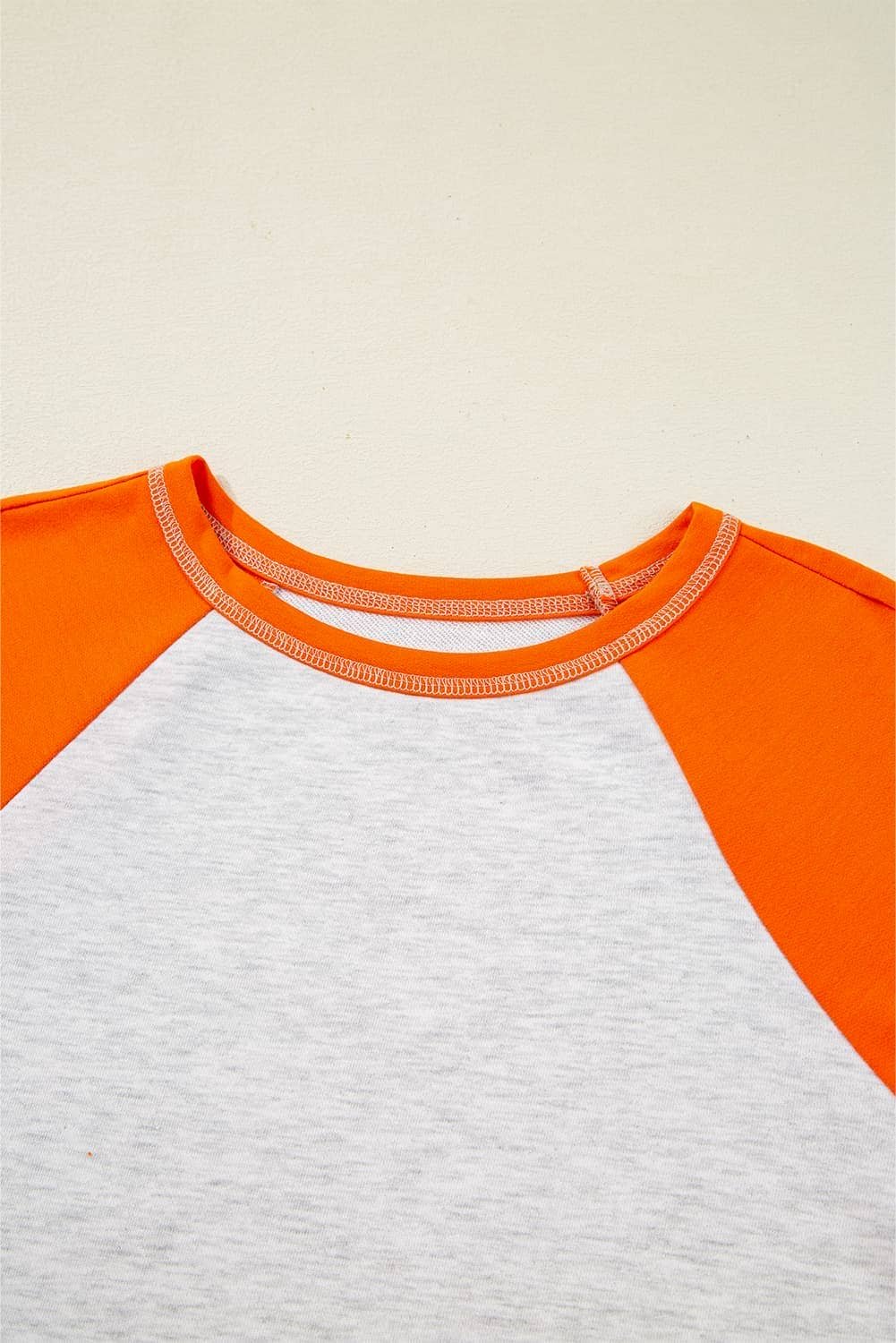 Light Grey Color Block Raglan Sleeve Contrast Stitching Loose Fit Top
