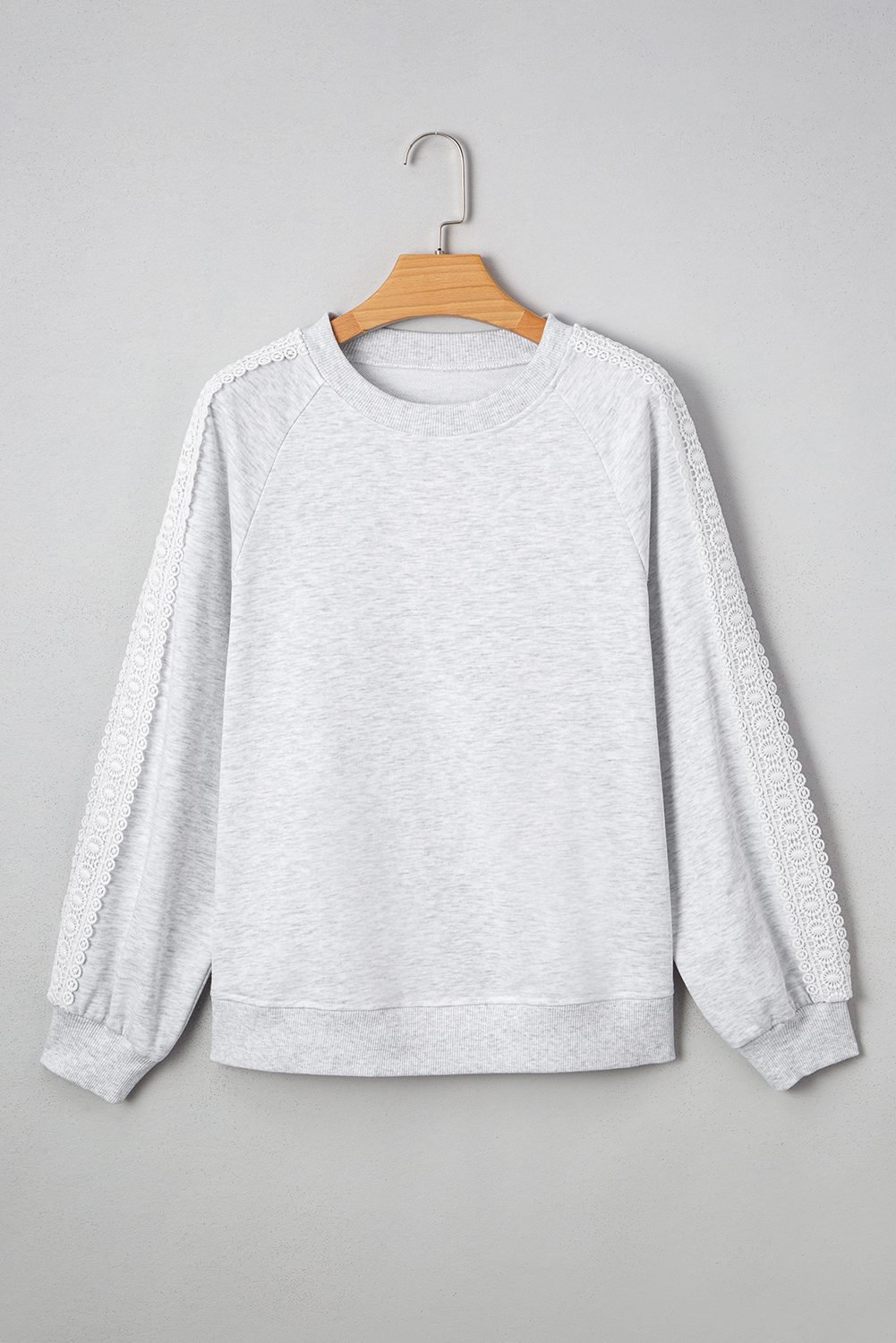 Light Grey Lace Patchwork Raglan Sleeve Crew Neck Sweatshirt