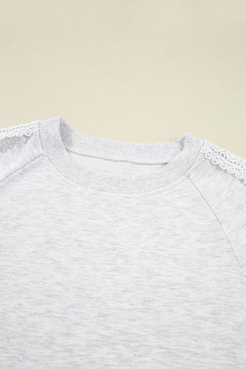 Light Grey Lace Patchwork Raglan Sleeve Crew Neck Sweatshirt