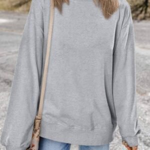Light Grey Plain Drop Shoulder Crewneck Pullover Sweatshirt