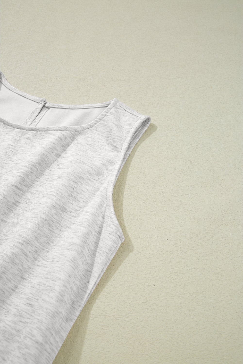 Light Grey Solid Color Crew Neck Drawstring High Waist Sleeveless Jumpsuit