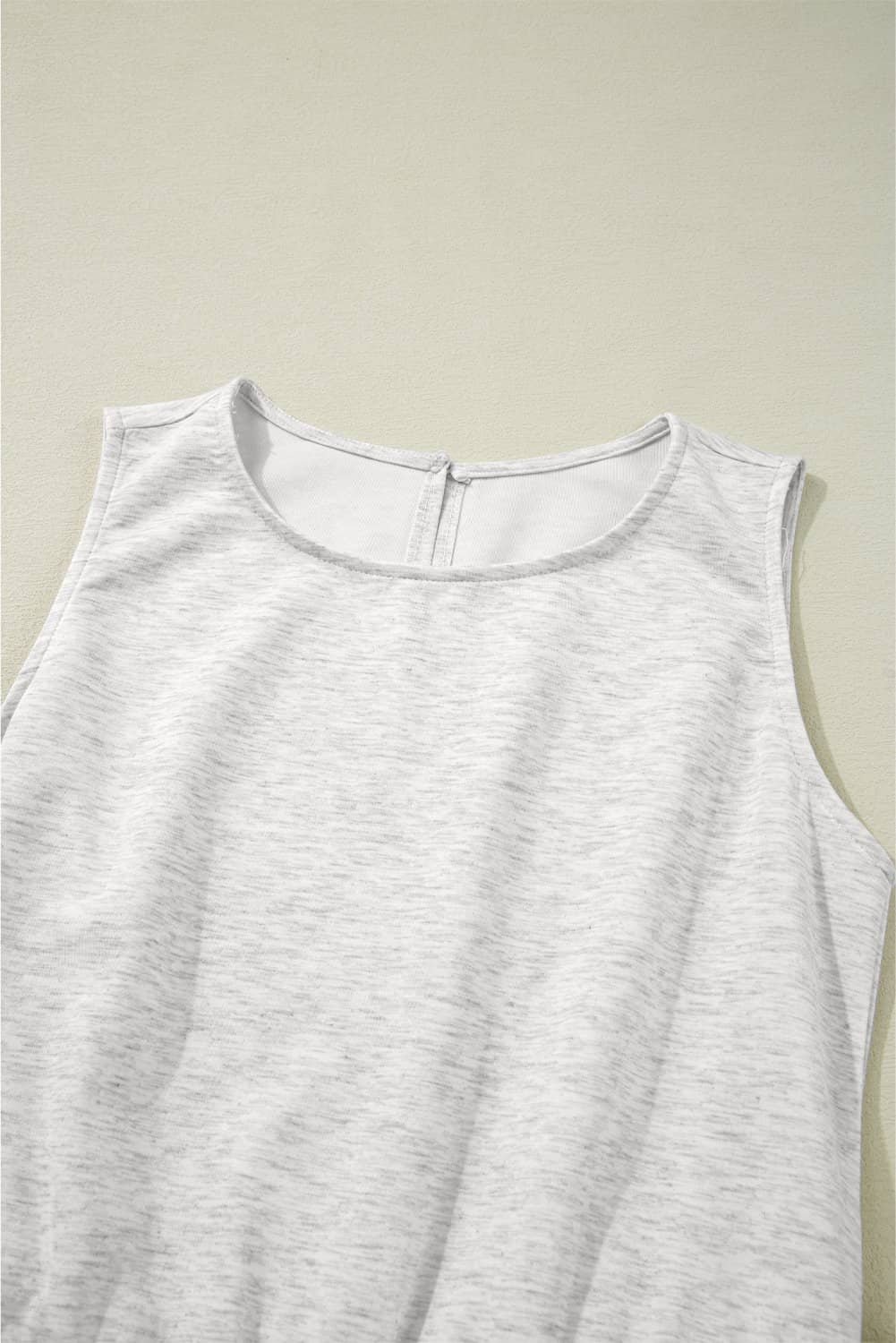 Light Grey Solid Color Crew Neck Drawstring High Waist Sleeveless Jumpsuit