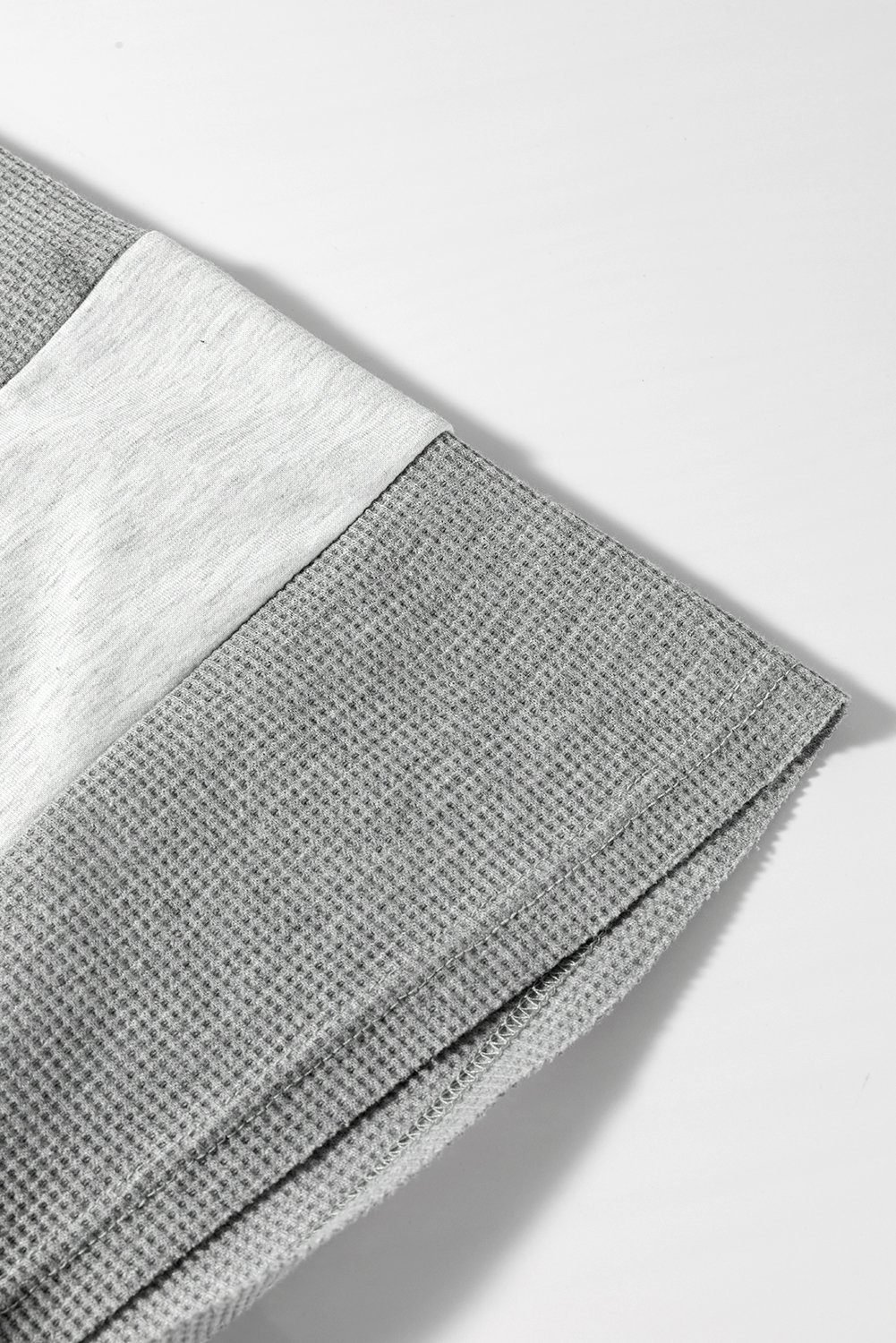 Light Grey Two Tone Contrast Waffle Knit Patched Buttoned V Neck Top