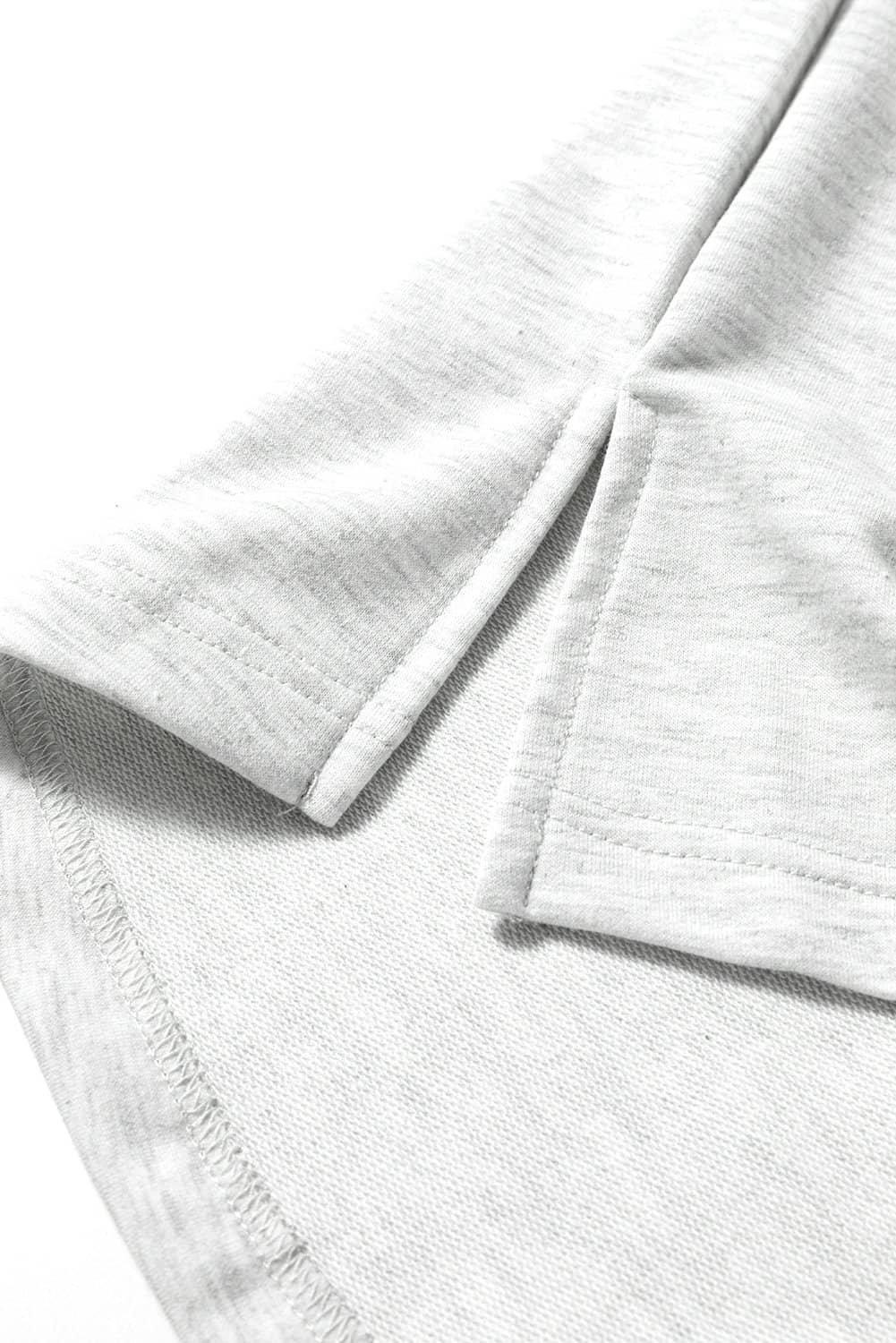 Light Grey Two Tone Contrast Waffle Knit Patched Buttoned V Neck Top
