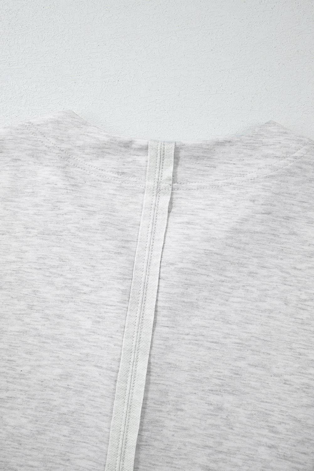 Light Grey Two Tone Contrast Waffle Knit Patched Buttoned V Neck Top