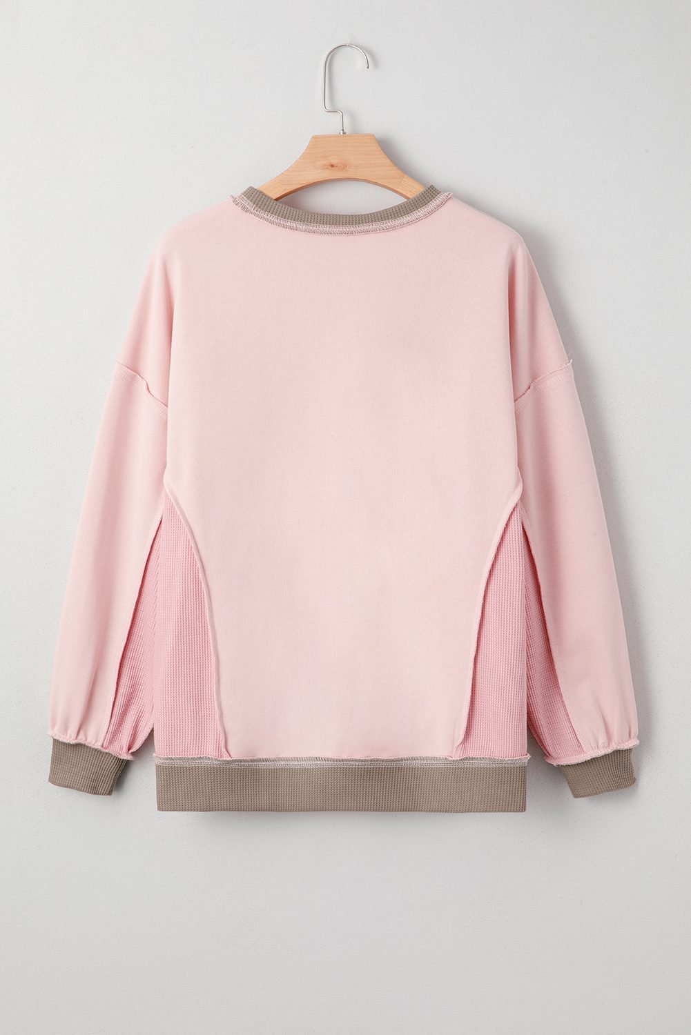 Light Pink Color Block Mix Texture Waffle Patchwork Oversize Sweatshirt