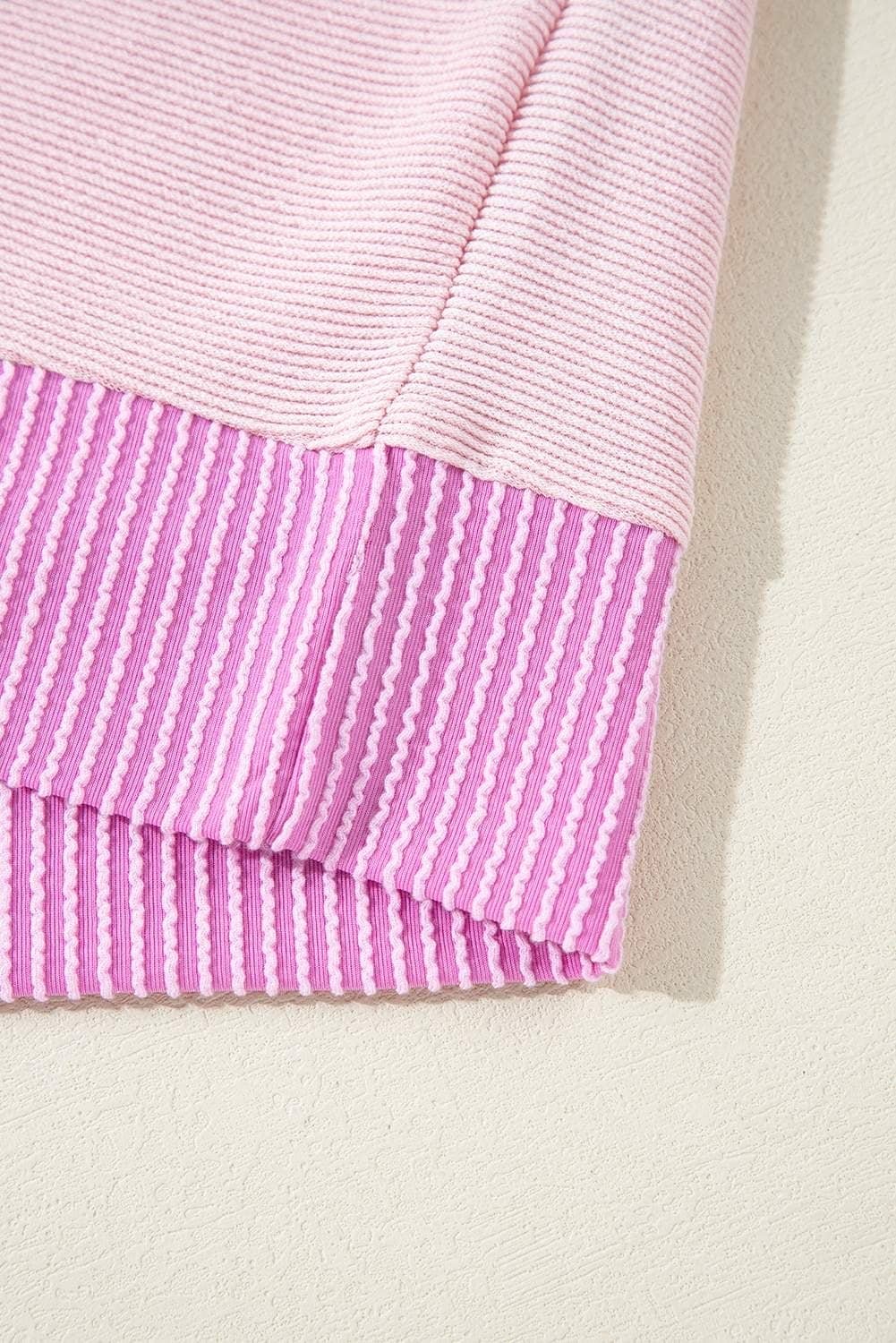 Light Pink Corded Colorblock Patch Pocket Drawstring Hooded Top
