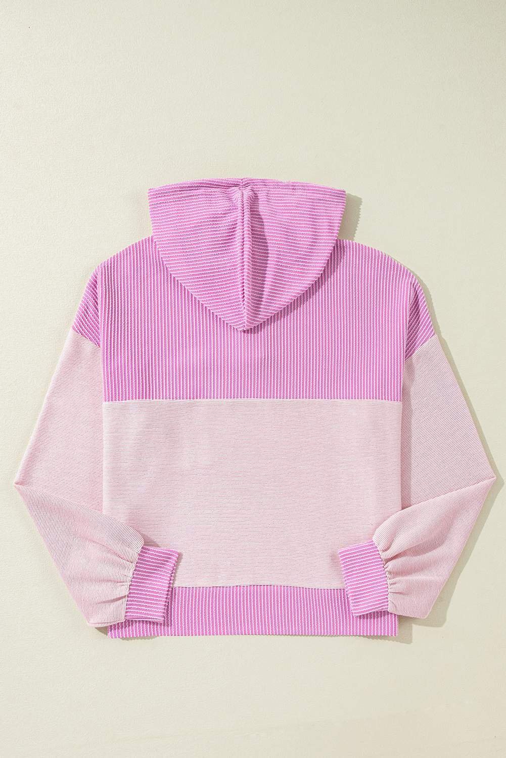 Light Pink Corded Colorblock Patch Pocket Drawstring Hooded Top