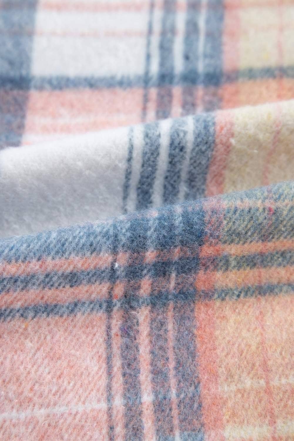 Light Pink Plaid Corduroy Patchwork Chest Pocket Shacket