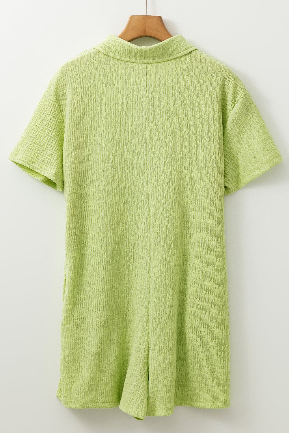 Meadow Mist Green Textured Short Sleeve Patched Pocket Buttoned Shirt Romper