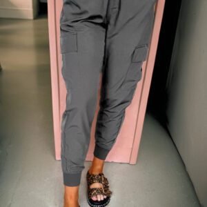 Medium Grey Elastic High Waist Pocketed Cargo Jogger Pants