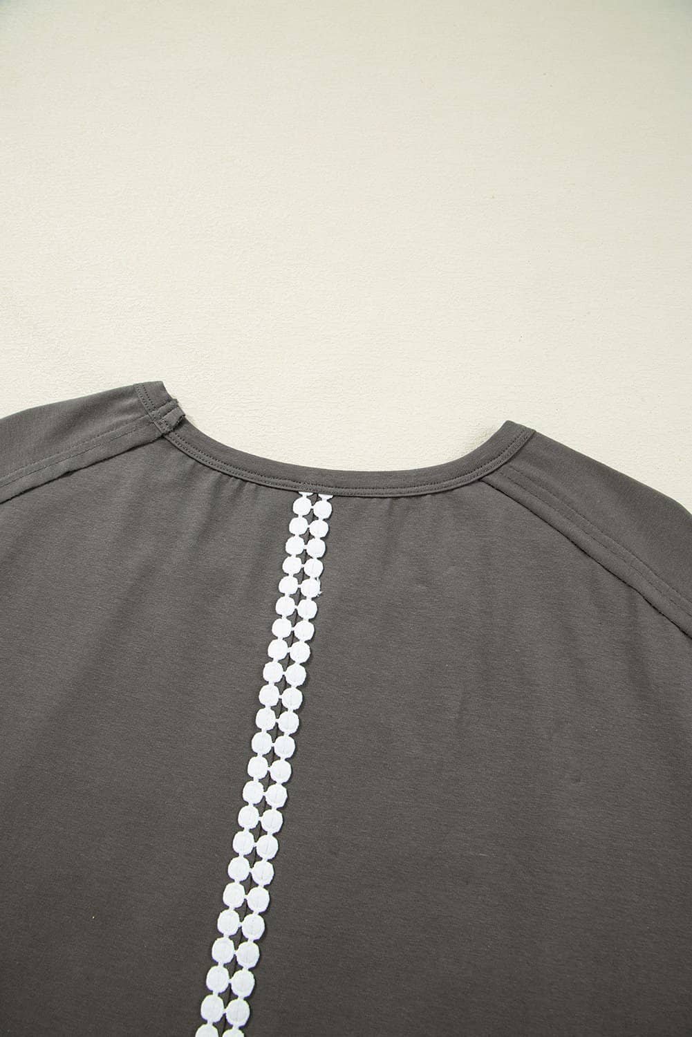 Medium Grey Lace Bow Raw Edge Drop Shoulder Casual T Shirt
