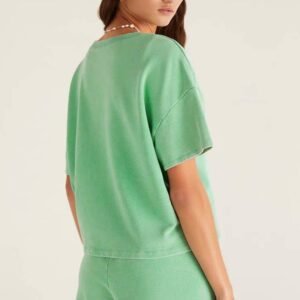 Mint Green V Neck Drop Shoulder Tee And Patchwork Drawstring Shorts Set