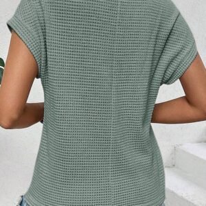 Mist Green Lace Patchwork Waffle Short Sleeve Top