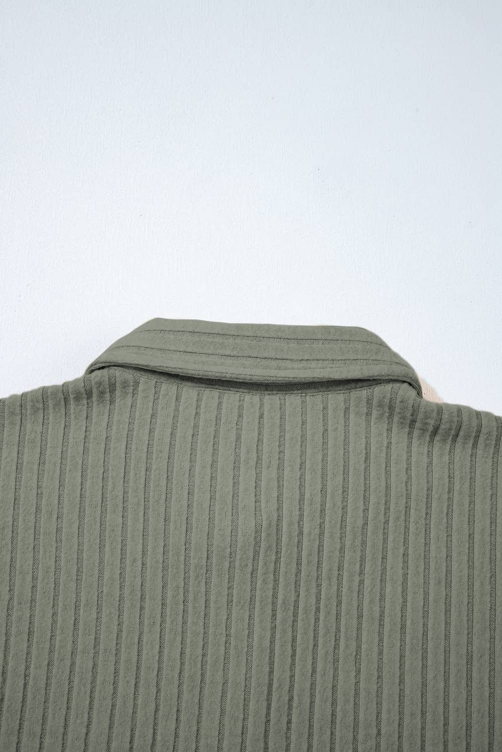 Mist Green Thermal Ribbed Texture Drop Shoulder Button Up Shacket