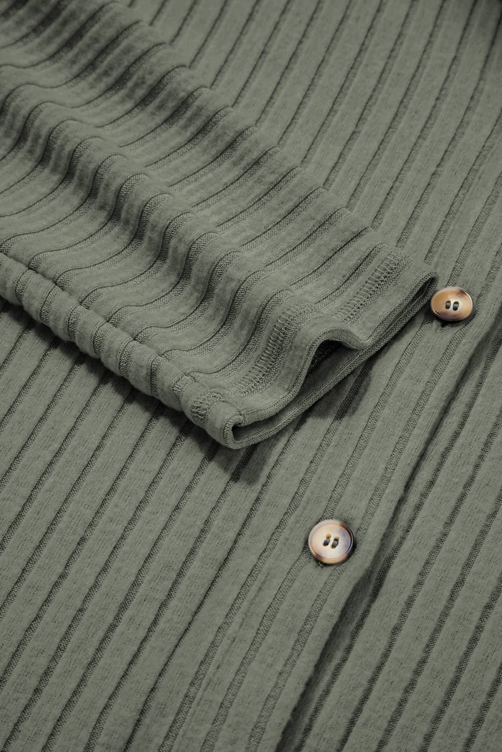 Mist Green Thermal Ribbed Texture Drop Shoulder Button Up Shacket