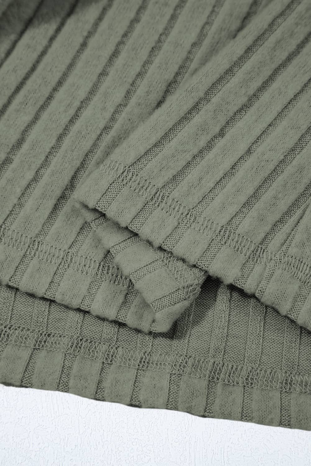 Mist Green Thermal Ribbed Texture Drop Shoulder Button Up Shacket