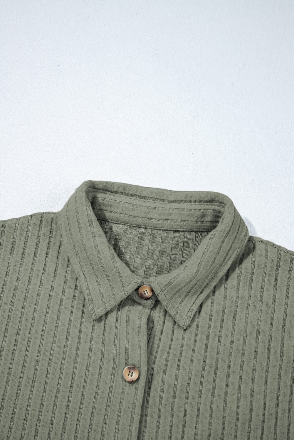 Mist Green Thermal Ribbed Texture Drop Shoulder Button Up Shacket