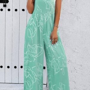 Moonlight Jade Printed Bib Wide Leg Overalls