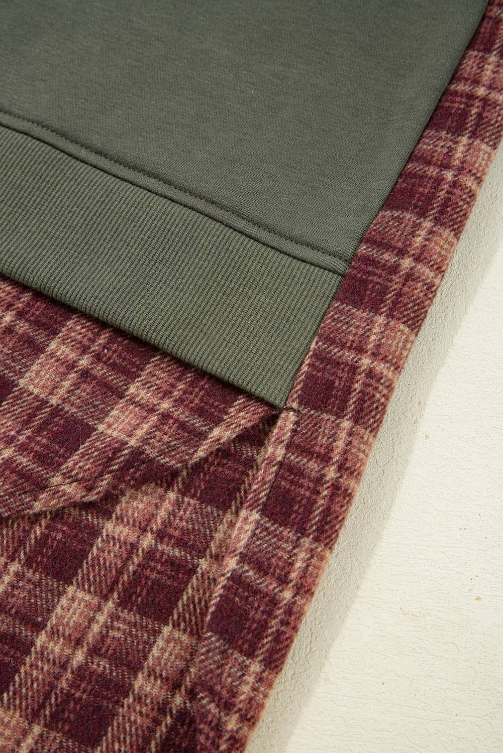 Moss Green Vintage Plaid Patchwork Drop Shoulder Sweatshirt