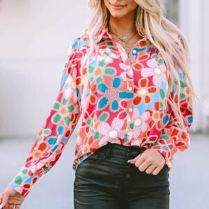 Multicolor Floral Print Bubble Sleeve Shirt