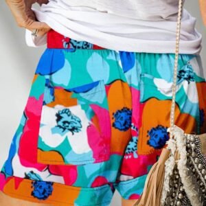 Multicolor Floral Print Drawstring Elastic Waist Casual Shorts