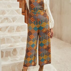 Multicolour Boho Floral Print Crossed Straps Ankle-Length Jumpsuit