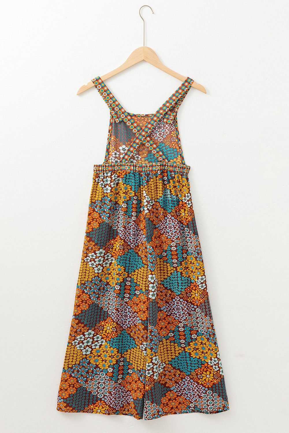 Multicolour Boho Floral Print Crossed Straps Ankle-Length Jumpsuit