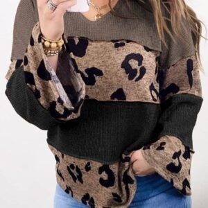 Multicolour Colorblock Patchwork V-Neck Loose Sleeve Knit Top